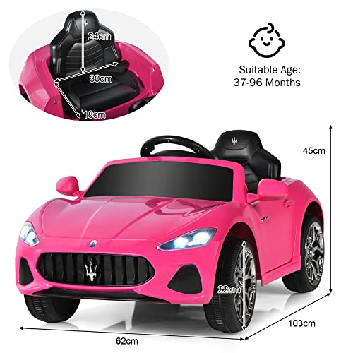 GYMAX Kids Ride on Car, 12V Battery Powered Licensed Maserati Toy Car with Remote Control, Music, Horn, Radio, Lights, USB, Slow Start & Safety Belt, Children Electric Vehicle for 3 Years Old (Pink) - Image 6