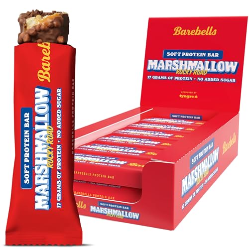 Barebells Soft Protein Bars Rocky Road - 12 Count 1.9oz Bars - Protein Snacks with 16g of High Protein - Chocolate Protein Bar with 2g of Total Sugars - Soft Protein Snack & Breakfast Bars