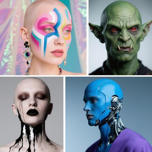 CAHOTO Halloween Bald SFX Makeup Set - Elastic Latex Bald Caps for Women & Men, Halloween Cosplay SFX Makeup Kit with Complete Bald Cap for Adults, Costume Party &Stage Shows, Theater, Cosplay