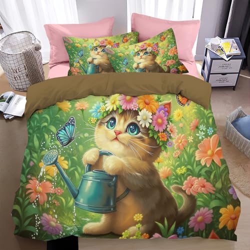 Housse de couette 140x200 chat et parure de lit microfbre 3D réversible - 2