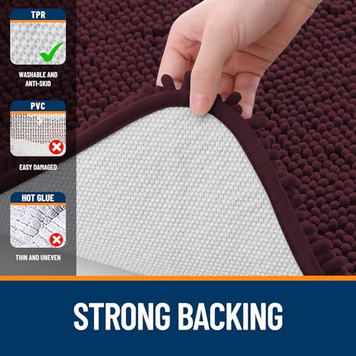 Image of OLANLY Bathroom Rugs 35x24, Extra Soft Absorbent Chenille Bath Rugs, Rubber Backing Quick Dry, Machine Washable Bath Mats for Bathroom Floor, Tub and Shower, Home Decor Accessories, Black Cherry