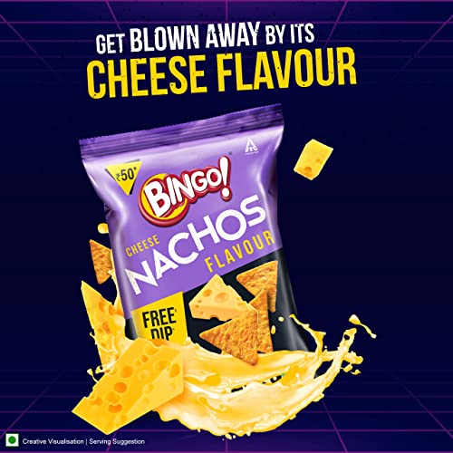 Image of Bingo Nachos Cheese,Free Dip,Crunchy,Crispy Nacho Chips,Made Of Corn,Snacks Pack,82.5 G /80 Gram /85.4Gram(Weight May Vary) (Pack of 2)