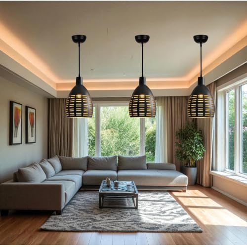 Image of GreyWings Black Aluminium Hanging Light Pendant Lamp, Antique Ceiling Light for Home Decor, Bulb Not Included, Pack of 3
