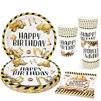 Baustelle Partygeschirr Geburtstag, 52 Stück für 16 Gäste Bagger Geburtstag Deko Partygeschirr Bagger Teller Pappbecher Servietten für Jungs Mädels