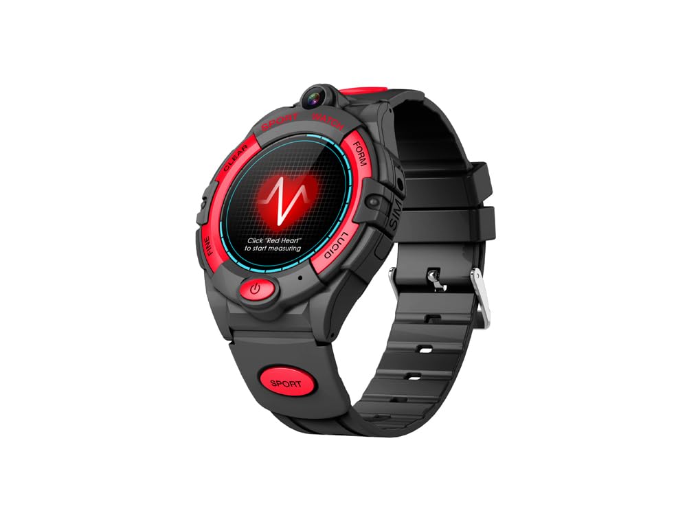 EKO ! Montre Connectée Enfant, Smartwatch Téléphone pour Filles garçons avec Appel, Fonction SOS, Podomètre, Suivi de santé, Caméra, Lecture Audio, Réveil, Montre Intelligente Enfants (Noire/Rouge)