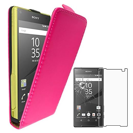 ebestStar – kompatibel med Sony Xperia Z5 Compact skal PU konstläder fodral fällning, mobilskal skyddsfodral etui skydd, rosa + pansarglas skyddsfolie [Phone: 127 x 65 x 8,9 mm, 4,6 tum]