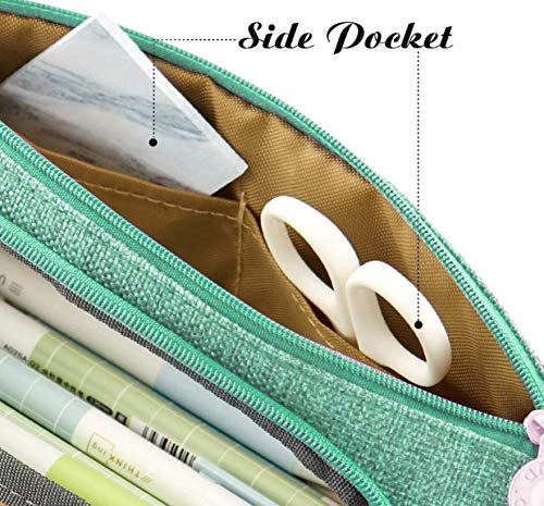 Pennenetui, etui voor tienermeisjes, 3 vakken, grote capaciteit briefpapier Pouch pennen etui mapje meisje tiener (groen… - Afbeelding 4