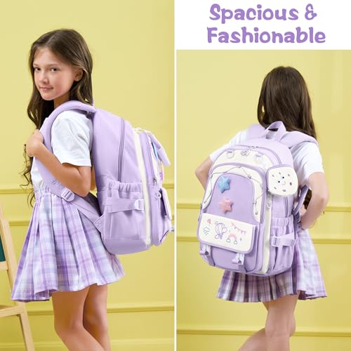Fimibuke Kids Backpack for Girls, 4 PCS Waterproof Teen Girls Backpack with Lunch Box, Pencil Case & Headphone Bag Set3