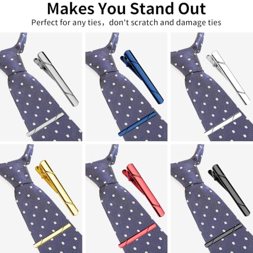 Image of MOWPOG 6 Pcs Tie Clips for Men, Tie Bar Pins Tacks with Gift Box | Copper, Shiny & Glossy, for Father, Husband, Boyfriend, Business, Wedding, Suit Accessories, Easy to Open, Won't Fade /Scratch