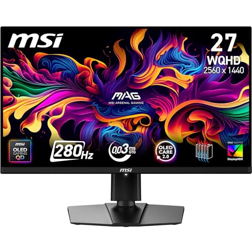 Migliori monitor PC MSI MAG 271P QD-OLED X28 Display Gaming 27' WQHD - Lastra Quantum Dot OLED 2560 x 1440, 280Hz / 0,03ms, DisplayHDR True Black 400, HDMI 2.1, DP 1.4a, USB-C (PD 15W), Altezza e Inclinazione regolabili,
