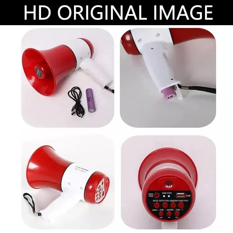 Image of kh Handheld Megaphone with Loud Speaker Built-in, Recorder USB Memory Card Input Talk Record Play Siren Music, Rechargeable Battery Included with Dog Bark Voice