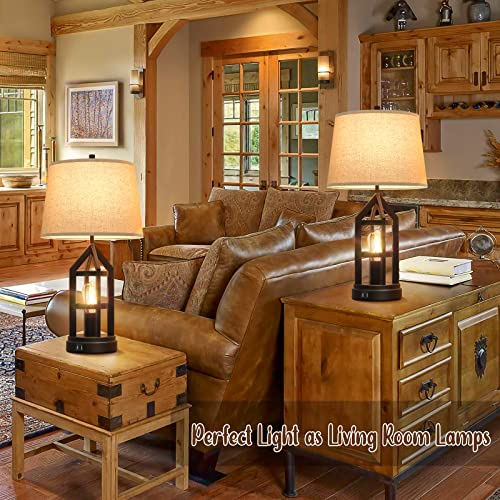 Farmhouse Table Lamps for Living Room Set of 2, 3-Way Dimmable Touch Control Bedside Lamps with 2 USB Charging Ports, Bedroom Reading Lamps for Nightstand, Rustic Home Decor, 4 LED Bulbs Included - Image 7