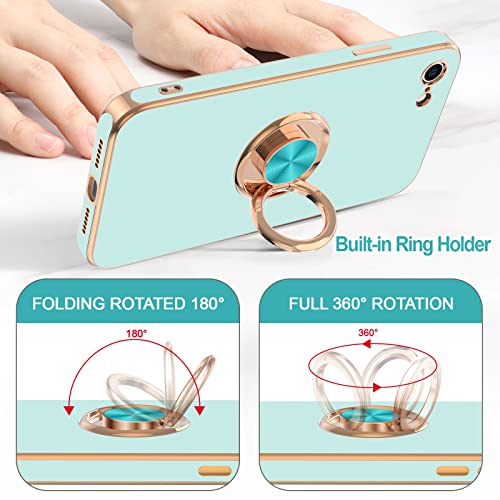Image of Hython Case for iPhone SE Case 2022 /2020, iPhone 8 7 Case Ring Holder Stand Magnetic Kickstand, Plating Rose Gold Edge Soft TPU Bumper Cover Shockproof Protective Phone Cases Women Girls Boys, Mint