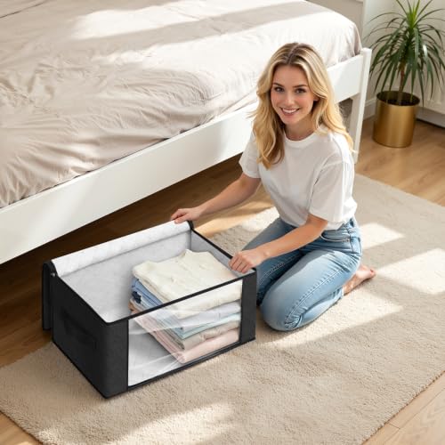 Image of Fab totes 35L Closet Organizers and Storage, Foldable Under Bed Storage Containers, Storage bags for Organizing Bedroom, Closet, Clothing,Organization with Handle (4 Pack,Black)