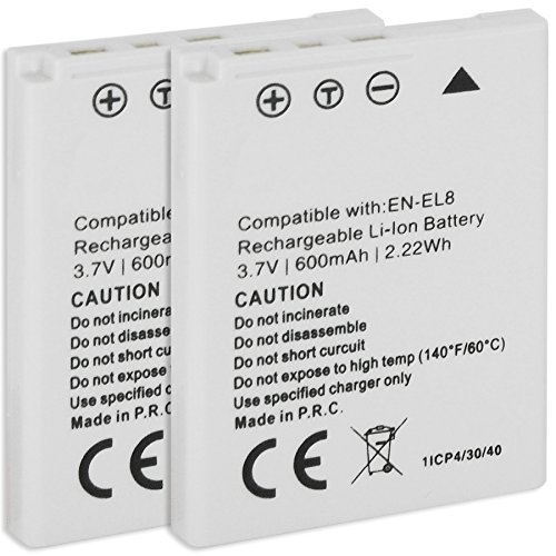 2X Batería EN EL8 Compatible con Nikon Coolpix P1, P2 / S1, S2, S3, S5, S6, S7, S7C, S8, S9, S50c, S51, S51c, S52, S52c