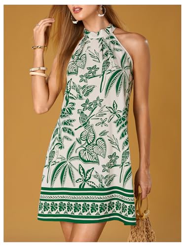 Image of Floerns Women's Sleeveless Floral Print Sundress Halter Neck A Line Short Dress