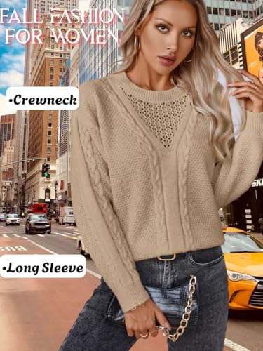 Vintage Cable Knit Sweater Women, Crew Neck Long Sleeve Chunky Sweaters, Loose Pullover Jumper Top Casual Fall Outfit2