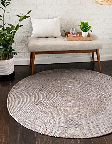 Image of Unique Loom Braided Jute Collection Area Rug - Dhaka (3' 3 inch Round, Gray)