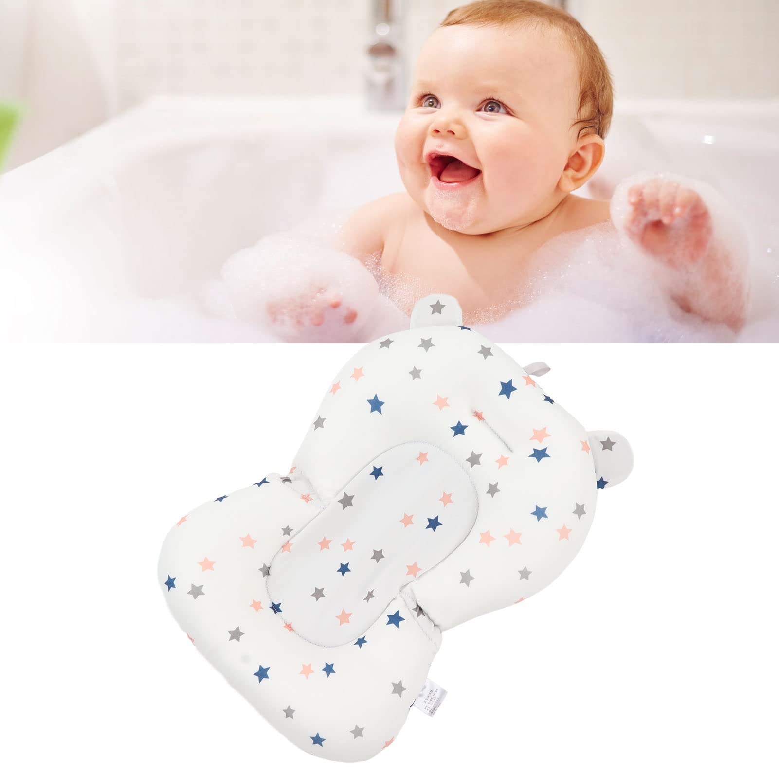 Sostenitore del Bagnetto per Neonati, Cuscino per Sedile Regolabile per Vasca da Bagno Pieghevole Morbido per Bagno per Bambini (Stelle bianche)