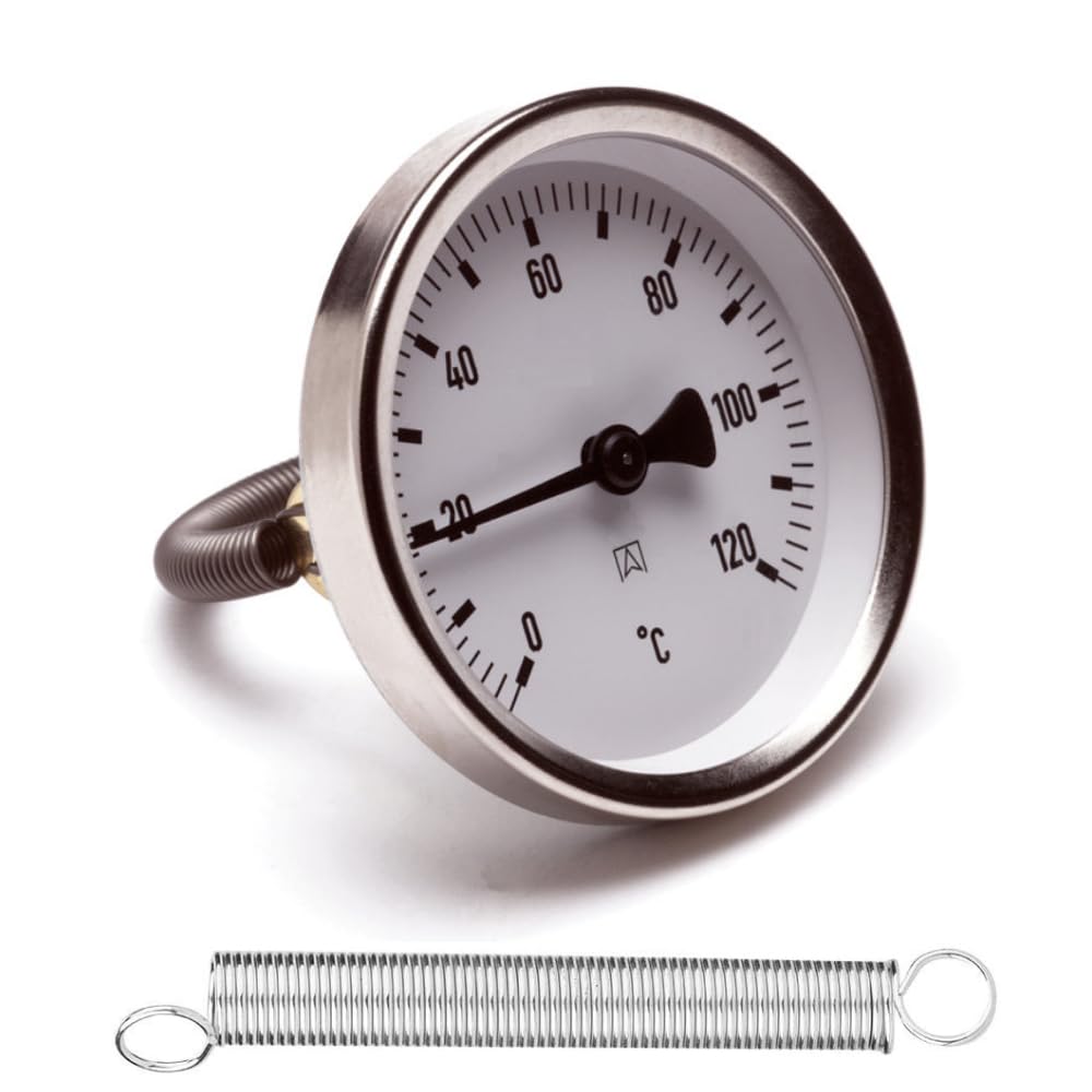 Schläfer 0930171 | Thermomètre à contact bimétallique pour tuyaux avec clip Ressort bimétallique en acier inoxydable, diamètre du boîtier 63 mm échelle 0-120 °C.