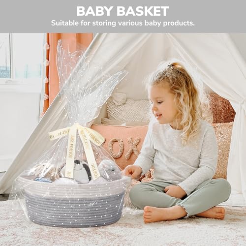 Image of CHICVITA Large Rope Gift Basket Empty with Bags & Ribbon to Fill, Grey