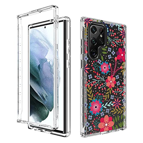 Coque antichoc pour Galaxy S22 Ultra transparente fleurie en TPU souple