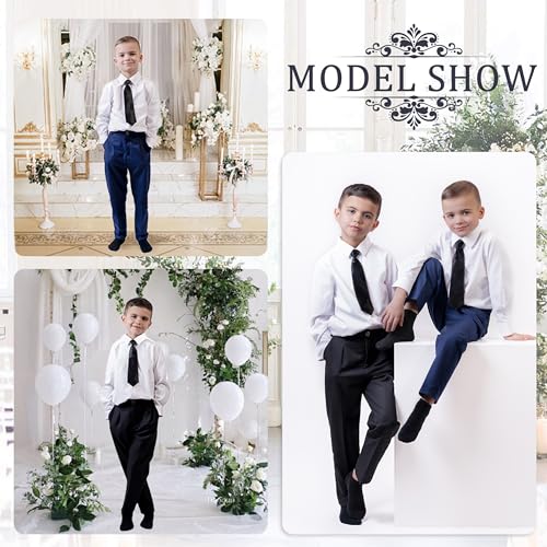 LOLANTA Boys Dress Pants Kids School Uniform Pants Slim Fit Formal Trousers with Belt Loops, Pleated, Elastic 4-14 Years2