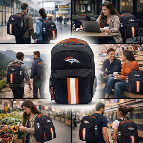 Image of NFL Denver Broncos Backpack - Triple Stripe Wordmark Design with Keychain