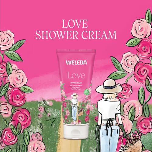 WELEDA Bio Love Duschgel vegan - Naturkosmetik Aroma Shower Duschseife für Frauen & Männer mit Rose, Jasmin & Ylang Duft, Natürliche Hautpflege Dusche zur Reinigung von Gesicht & Körper (1x 200ml)