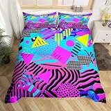 Tiger Skin Bedding Set Queen Size Purple Teal Blue Wild Animal Skin Duvet Cover,Vintage 80s 90s Memphis Comforter Cover Mens Hipster Hip-Hop 3D Geometric Quilt Cover Wildlife Fur Spot Room Decor