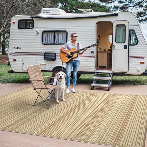 Image of GENIMO Outdoor Rug, Waterproof Plastic Rugs for Patio, 6'x9' Deep Beige