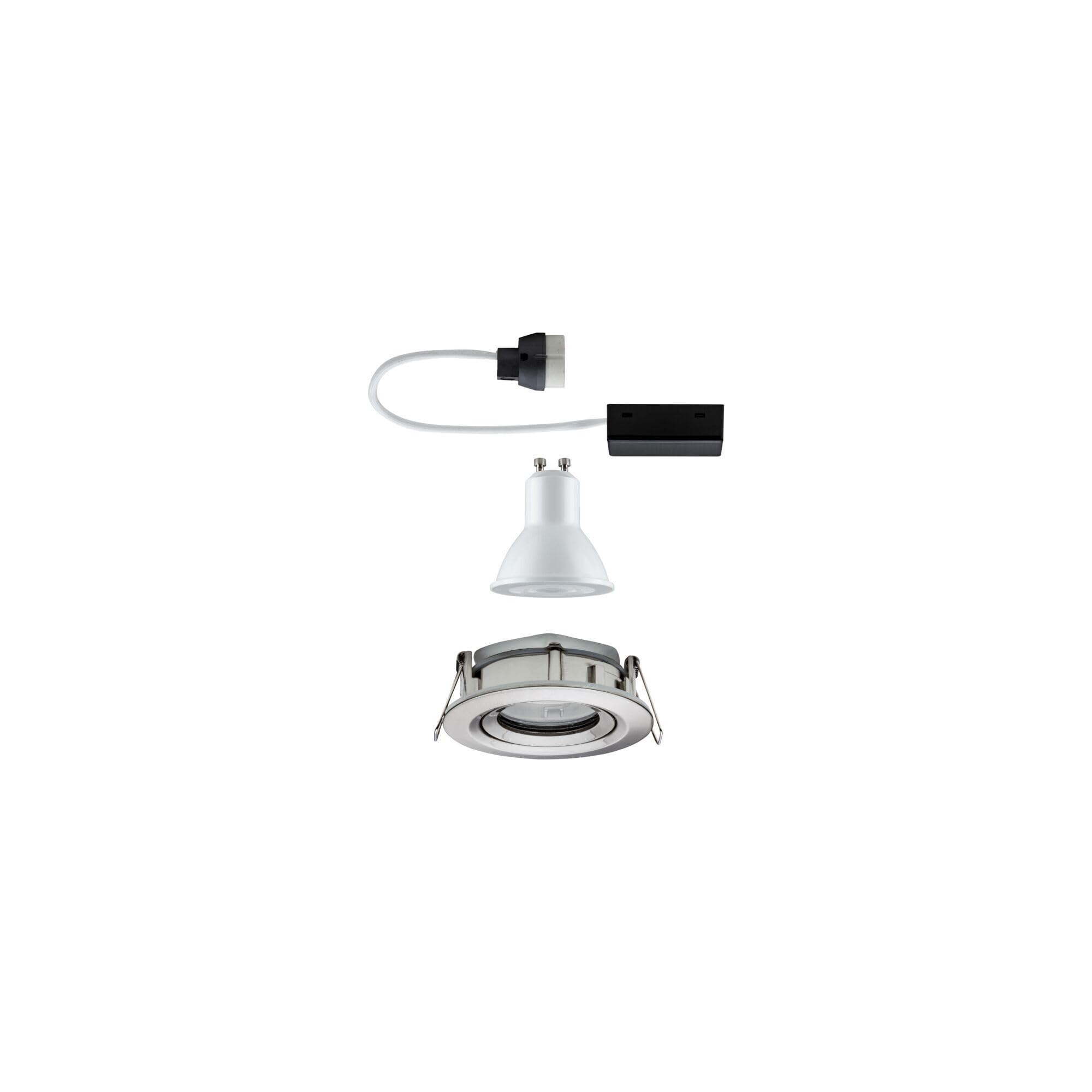 Paulmann 92899 Led Nova Faretto da Incasso Rotondo, Ip65, 7 W, Set Completo con Lampadina Gu10 In Ferro Orientabile, In Alluminio Spazzolato, 7 W