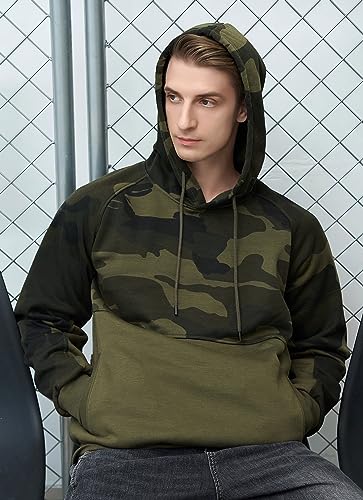 Image of AOTORR Men's Pullover Hoodie Blend Fleece Long Sleeve Contrast Color Military Sweatshirt with Kanga Pocket