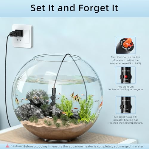 Image of HiTauing Aquarium Heater 25W, Adjustable Knob Fish Tank Heater with 2 Powerful Suction Cups, Submersible Betta /Turtle Tank Heater for Freshwater and Saltwater Tanks