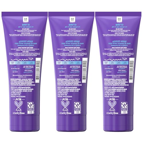 Aussie Instant Freeze Sculpting Hair Gel, Maximum Hold, No Flaking, Long-Lasting, with Jojoba Oil, Sea Kelp, Australian Aloe, Frizz Control, Citrus Floral Scent, 7 Fl Oz Triple Pack