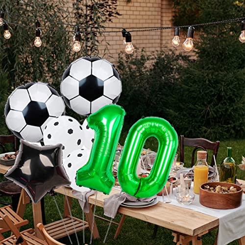 Soccer Balloons Set 10th Birthday Decoration 32'' Balloons Number 10 Foil Balloon Green Soccer Balloon Black Star Balloon for Kids Boys Girls 10 Year Birthday Party Soccer Balloon Party Decoration - Image 5