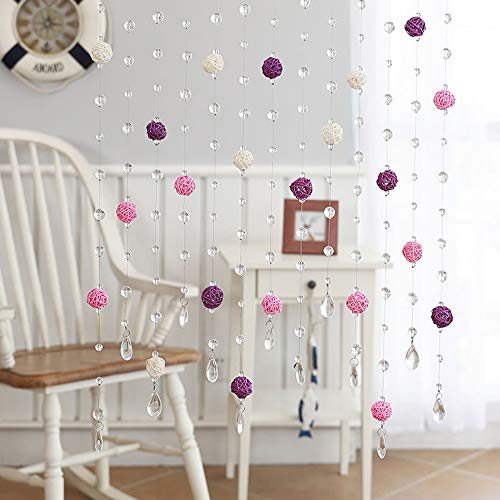 CYGG Beaded Curtain, Window Panel Room Divider, Living Room Bedroom Wedding Home Accessories, Crystal Glass + Rattan Ball