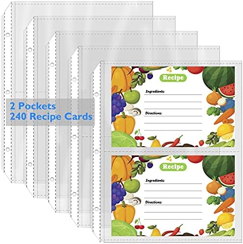 MaxGear Recipe Card Protectors (60 Pack, 4x6 inch Pockets) Recipe Card Holder for 8.5 x 9.5 3 Ring Binder, 2 Pockets Per Page, Recipe Binder Photo Refill Pages, Perfect for Recipe and Photo Sleeves