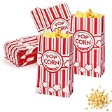 OUDQFCJ 30 Unidades Bolsa de Palomitas con Revestimiento Resistente al Aceite, Clásica de Papel, Ideal para Maiz, Veladas de Cine, Fiestas de Cumpleaños, Navidad (Pequeño) (Rojo y Blanco a Rayas)
