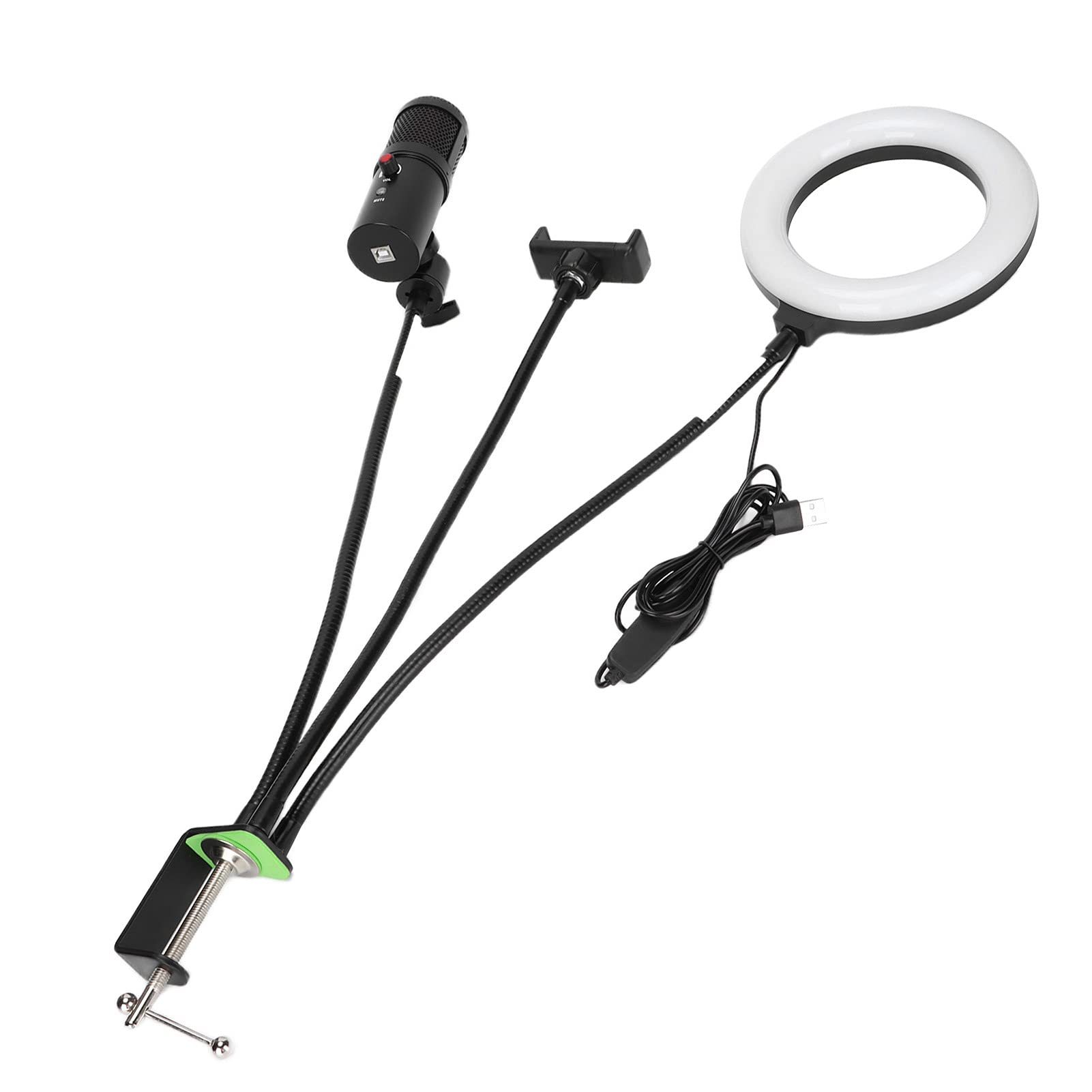 Micrófono USB de Estudio, Luz de Relleno RGB, Kit de Micrófono de Condensador Cardioide para Grabar Canto, Equipo de Podcast para Transmisión de PC, Material de Cabezal ABSSound (A6S con