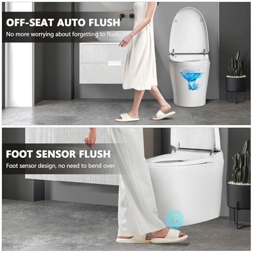 Smart Toilet, Luxury Smart Bidet Toilet with Foot Sensor Operation, Heated Bidet Seat, Led Light, Dual Auto Flush, Auto Open/Close Modern Elongated Toilet with Remote Control for Bathroom
