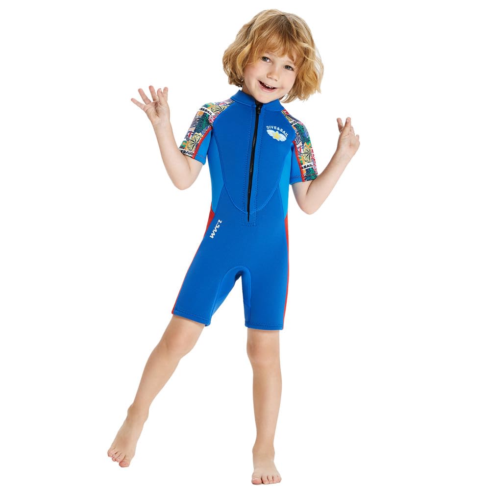 Neoprenanzug Kinder 2.5mm Neopren Shorty Thermal Badeanzug Jungen Mädchen Lange/Kurze Ärmel Tauchanzug Reißverschluss Einteilige Badebekleidung Schwimmen Surfen Neoprenanzüge