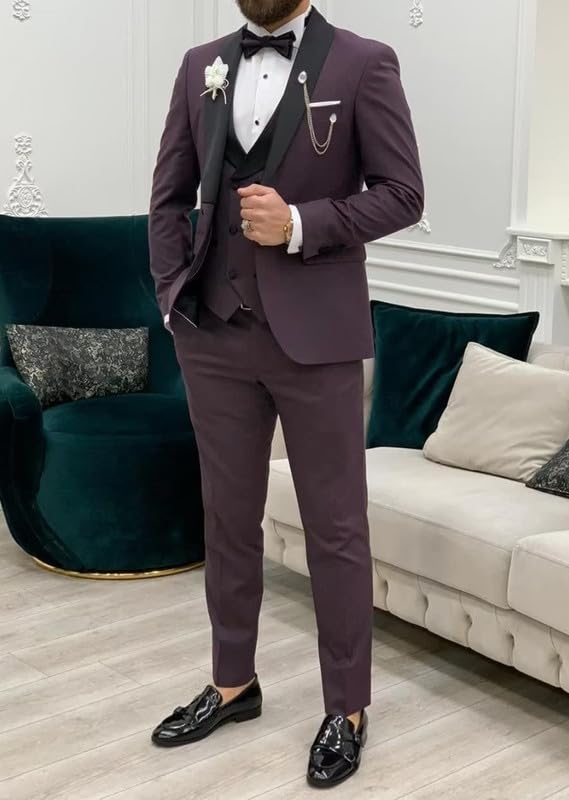 Mens Suits Slim Fit - 3 Piece Suit Men Tuxedo Wedding Party Prom Dinner One Button Shawl Lapel Suit3