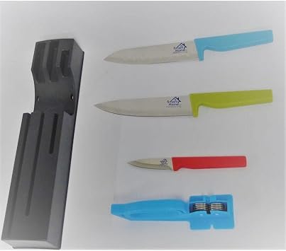 Smart Home Knife Set, 5 PC Set with 3 Knives with Block & Sharpener