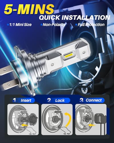Image of AUTOONE H7 Light Bulbs, 1:1 Mini Size, 60,000LM Brightness, 6500K Cool White, Easy 3 Min Plug and Play, IP68 Rated, Long Lifespan, Pack of 2