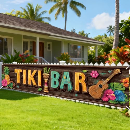 Image of Nuxovilar Tiki Bar Sign Luau Party Decorations 78.7x17.7Inches
