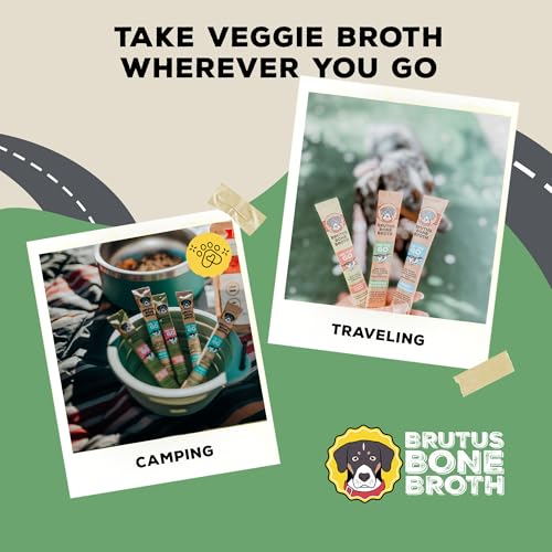 Image of Brutus Broth on the Go Instant Vegetable Broth Powder for Dogs - Human-Grade Food Topper with Omegas 3, 6 & 9 and Turmeric for Dry Food and Picky Eaters - Vegetable Flavor, 10 Sticks