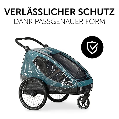 Hauck Regenschutz für Fahrradanhänger, Buggy Dryk Duo Raincover, Passgenau, Klettverschluss, Belüftungslöcher, Gute Luftzirkulation, Faltbar, Platzsparend Verstaubar, Einfache Handhabung (Transparent)