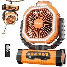 Rechargeable Camping Fan with Telescopic LED Lantern & Remote, 20000mAh USB C Battery Operated Portable Tent Fan, 360 Rotating Hook, 4 Speeds for Outdoor, RV, Travel, Beach, Home Emergency Orange