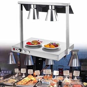 Commercial Food Heat Lamp, Electric Food Warmer for Parties Buffets, Kitchen Equipment, Stainless Steel Heat Lamp, for Home and Commerce,Silver-doublehead